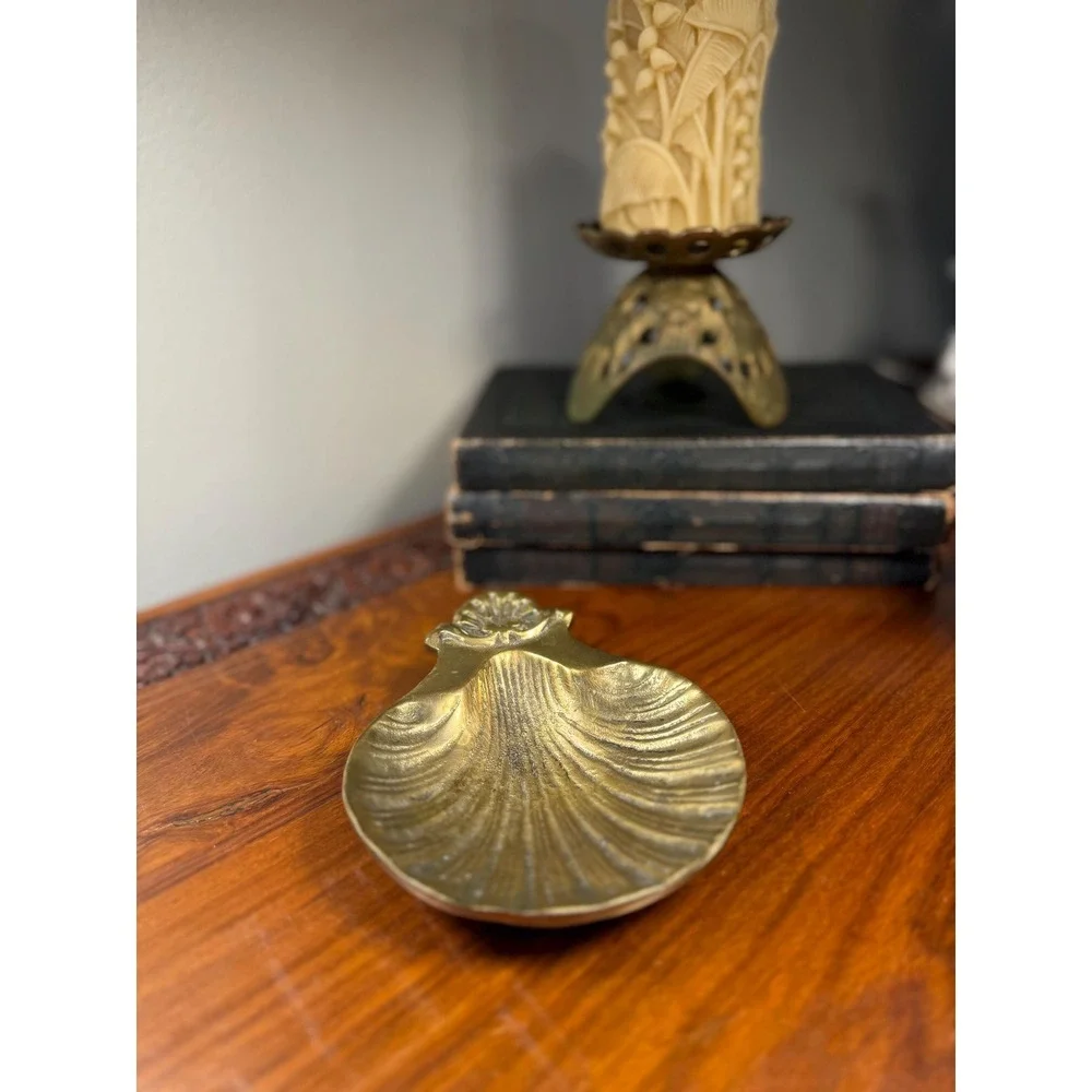 Vintage Brass Shell Trinket Dish